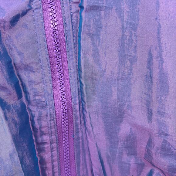 VINTAGE OUTBROOK 80s Windbreaker Jacket Women M Metallic Purple Blue Cinch Waist - Picture 14 of 16